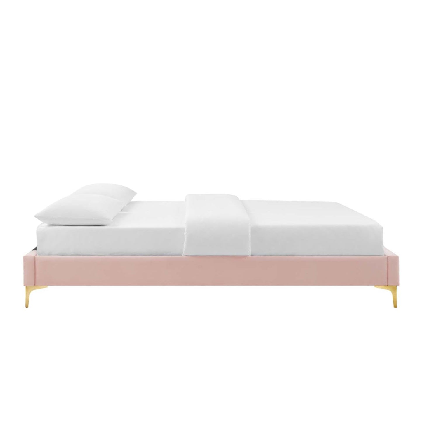 Bed | CasaFoyer Sutton Performance Velvet Queen Bed Frame | Stain-Resistant Upholstery | Wood Slat Support | Gold Metal Legs | 800 lb Weight Capacity | casafoyer.myshopify.com