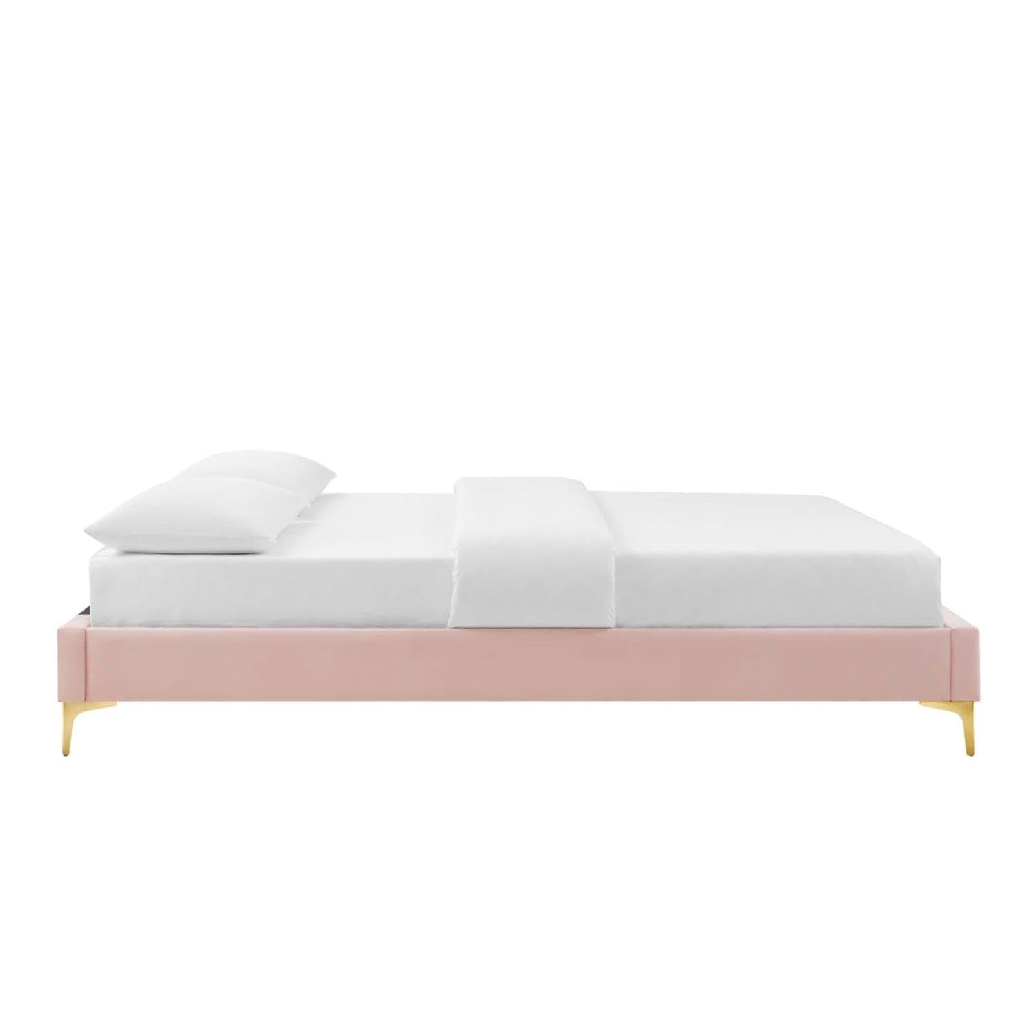 Bed | CasaFoyer Sutton Performance Velvet Queen Bed Frame | Stain-Resistant Upholstery | Wood Slat Support | Gold Metal Legs | 800 lb Weight Capacity | casafoyer.myshopify.com