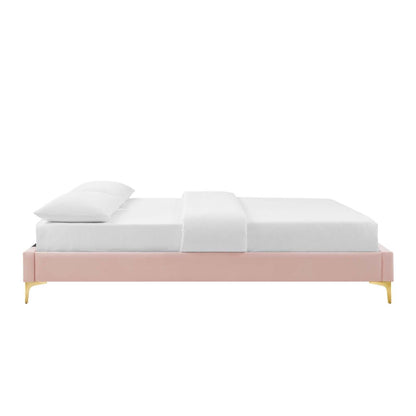 Bed | CasaFoyer Sutton Performance Velvet Queen Bed Frame | Stain-Resistant Upholstery | Wood Slat Support | Gold Metal Legs | 800 lb Weight Capacity | casafoyer.myshopify.com