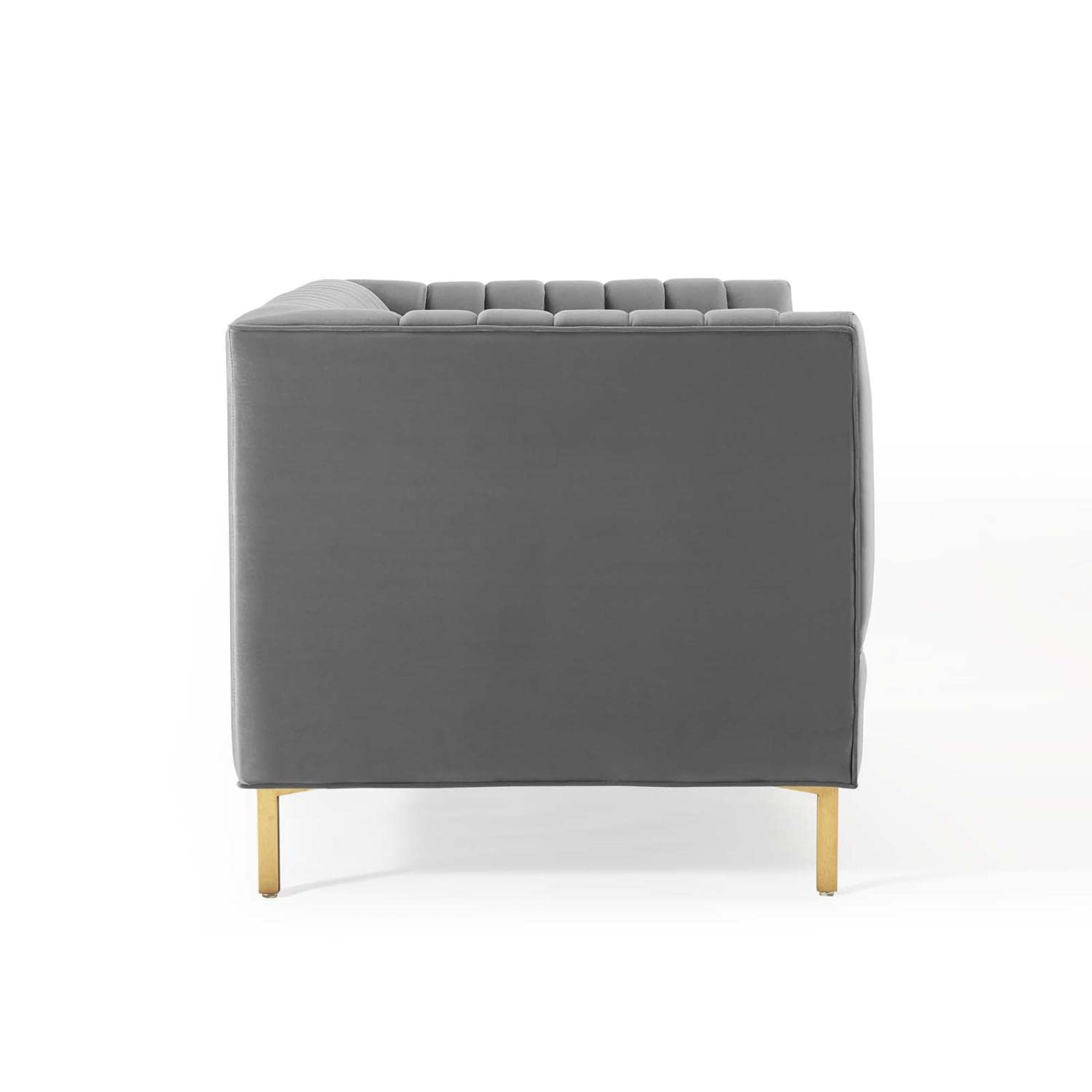 sofas | CasaFoyer Shift Channel Tufted Performance Velvet Living Room Loveseat | Elegant Gray Two-Seater Couch | Gold Stainless Steel Legs | Stain-Resistant & Durable | Assembly Required | 600 lbs Weight Capacity | casafoyer.myshopify.com