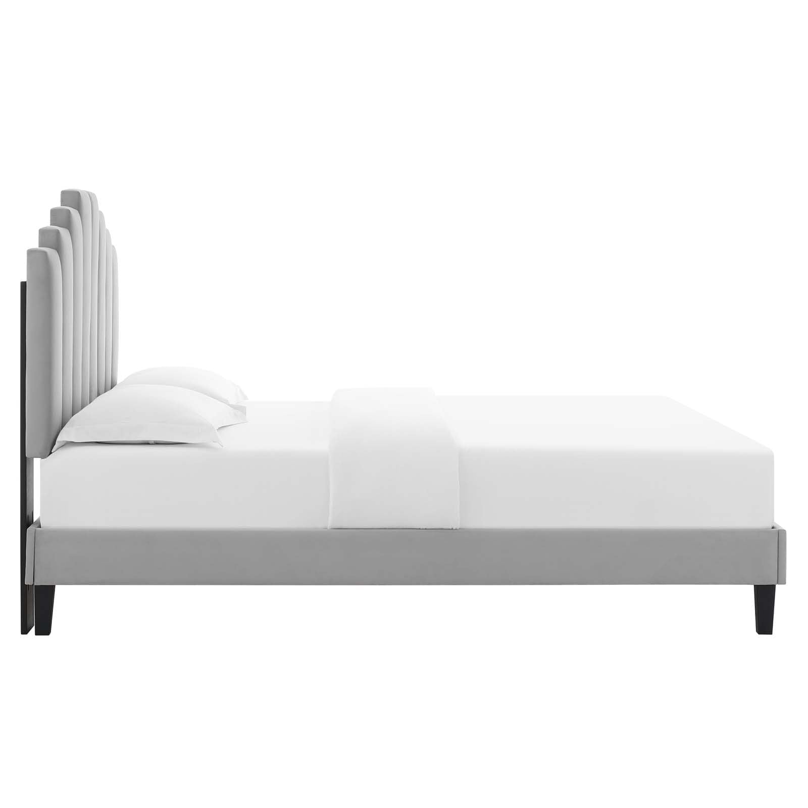 adjustable bed bases | CasaFoyer Elise Performance Velvet Full Platform Bed | Art Deco Style | Channel Tufted Headboard | Stain-Resistant Velvet Upholstery | Black Wood Legs | Ultimate Comfort | Sturdy Foundation | Easy Assembly | Full/Queen Size | casafoyer.myshopify.com
