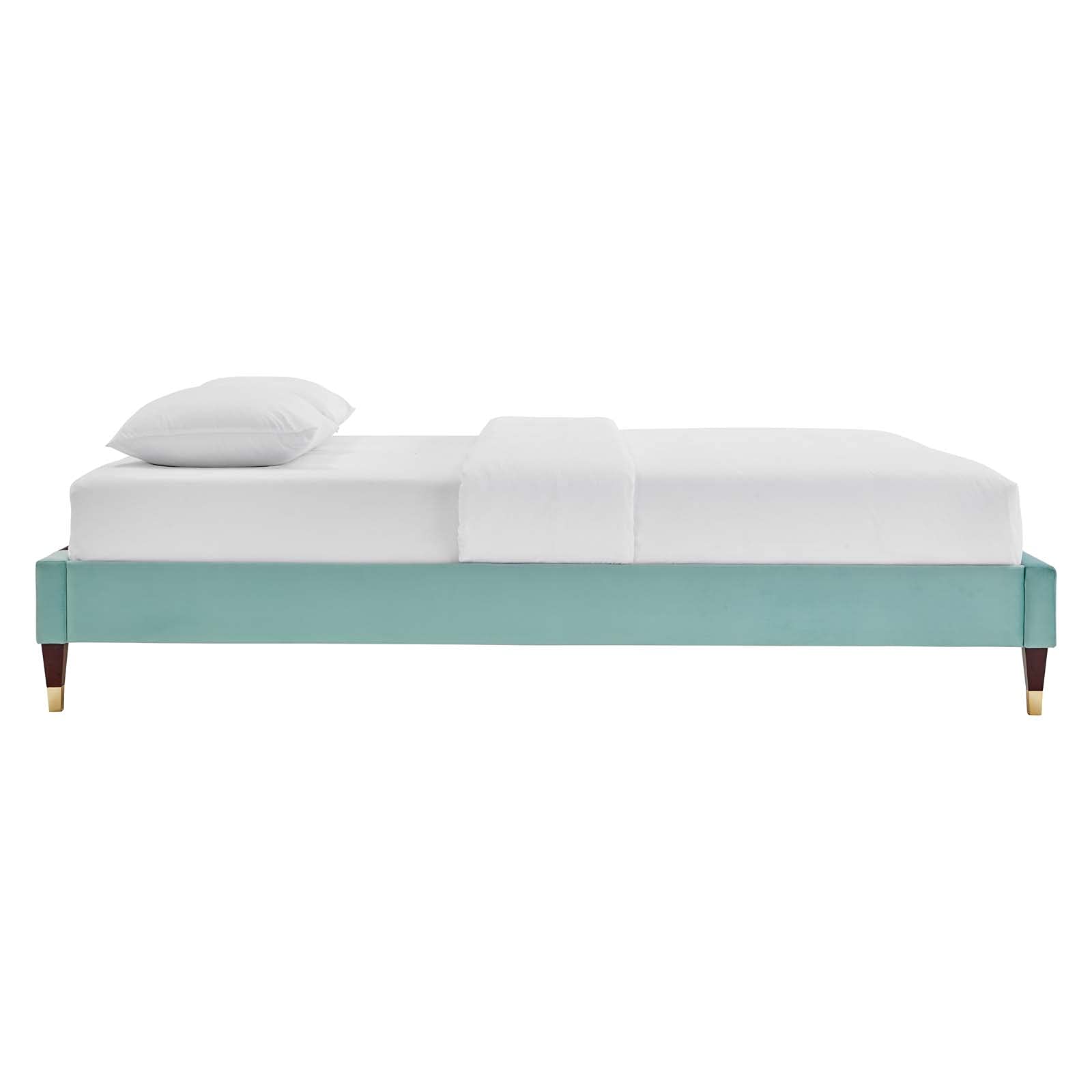 Bed | CasaFoyer Harlow Performance Velvet Queen Bed Frame | Glamorous Art Deco Style | Stain-Resistant Velvet | Robust Structure | Compatible with Various Headboards | Mint | casafoyer.myshopify.com