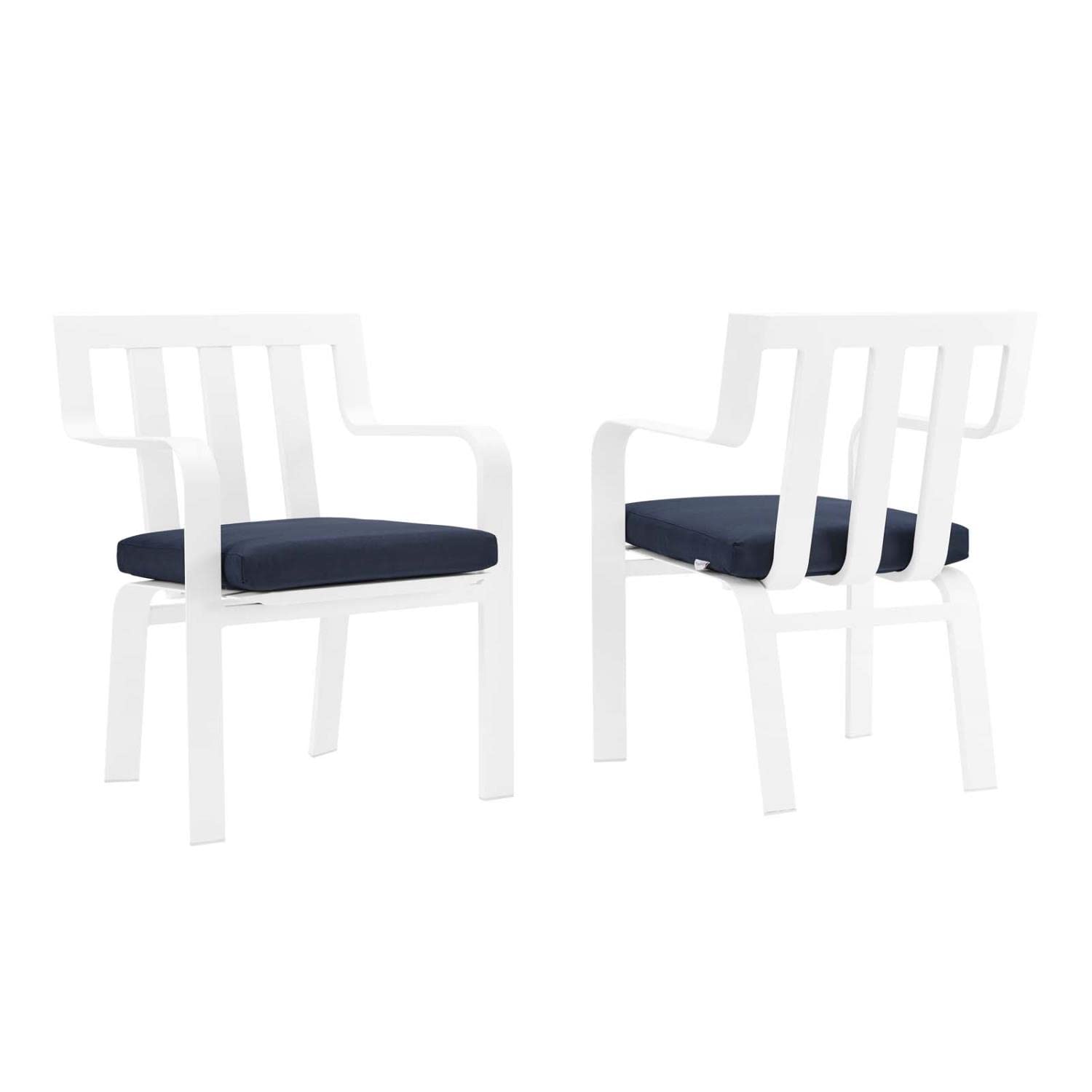 patio bistro sets | CasaFoyer Baxley Stackable Outdoor Patio Dining Armchair Set of 2 | All-Weather UV Resistant Fabric | Sturdy Aluminum Frame | Easy to Store | White Navy | casafoyer.myshopify.com