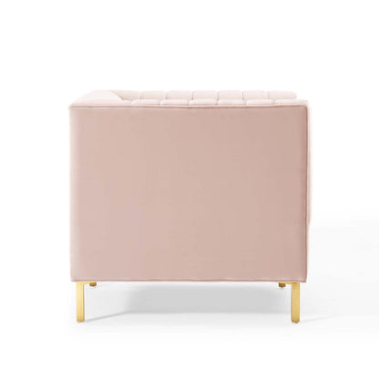 home office desk chairs | CasaFoyer Shift Channel Tufted Performance Velvet Living Room Accent Armchair | Elegant | Stain-Resistant | Gold Legs | Pink | casafoyer.myshopify.com