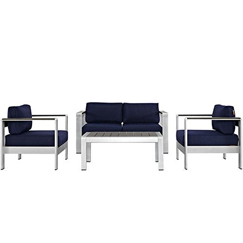 kitchen and dining room sets | CasaFoyer Shore Outdoor Patio Collection | Durable Aluminum Sectional Sofa Set - Silver Navy | Enhance outdoor relaxation with this elegant furniture set. Includes Coffee Table, Loveseat, and Armchairs. | casafoyer.myshopify.com