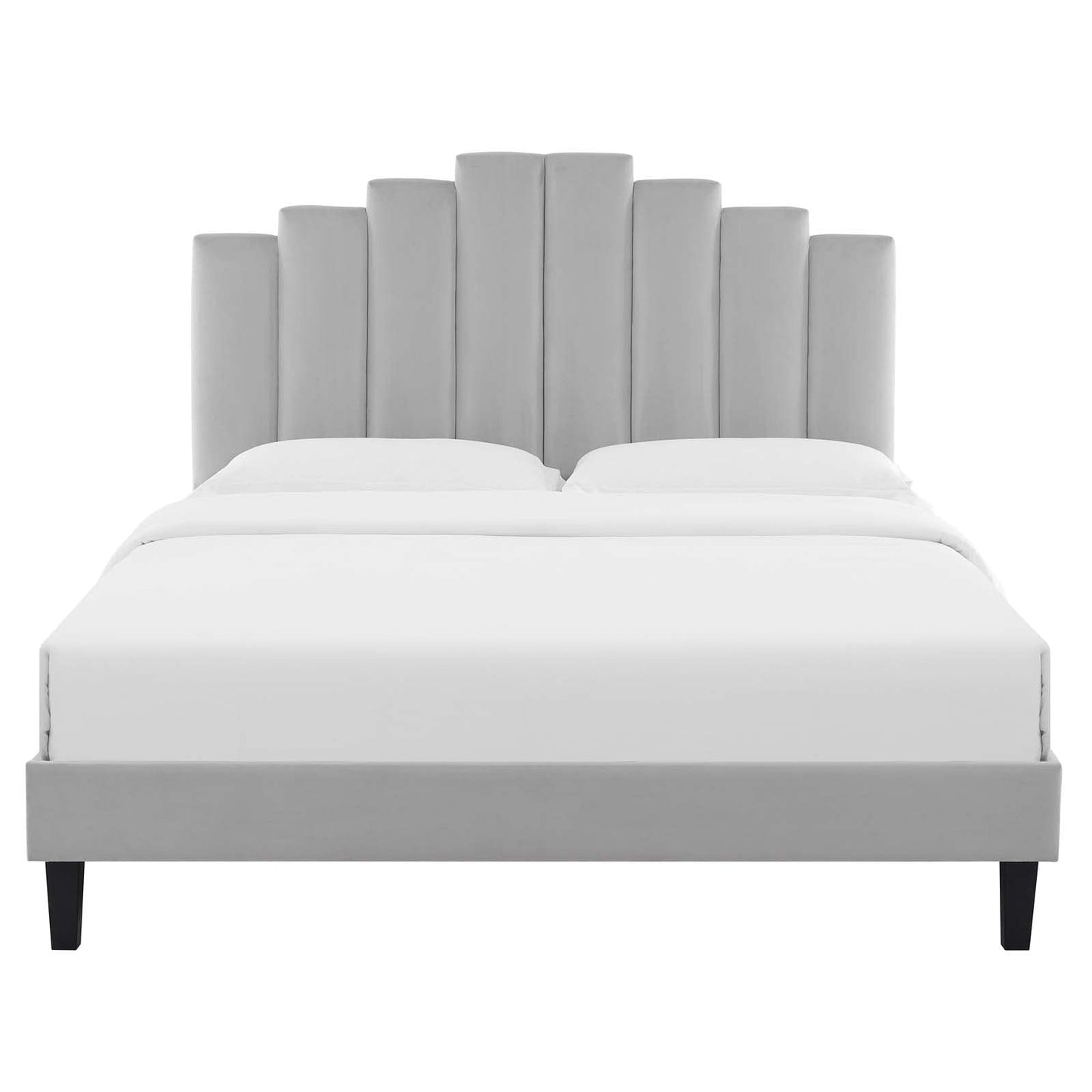 adjustable bed bases | CasaFoyer Elise Performance Velvet Twin Platform Bed | Art Deco Style | Channel Tufted Headboard | Stain-Resistant Velvet Upholstery | Dense Foam Padding | Sturdy Wood Frame | Easy Assembly | Light Gray | casafoyer.myshopify.com