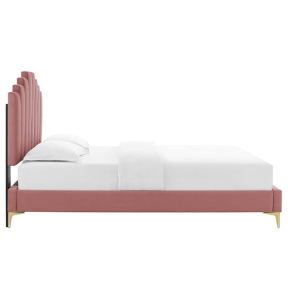 adjustable bed bases | CasaFoyer Elise Performance Velvet Full Platform Bed | Art Deco Design | Channel Tufted Headboard | Gold Metal Legs | Stain-Resistant Velvet | Comfortable & Sturdy | Easy Assembly | casafoyer.myshopify.com