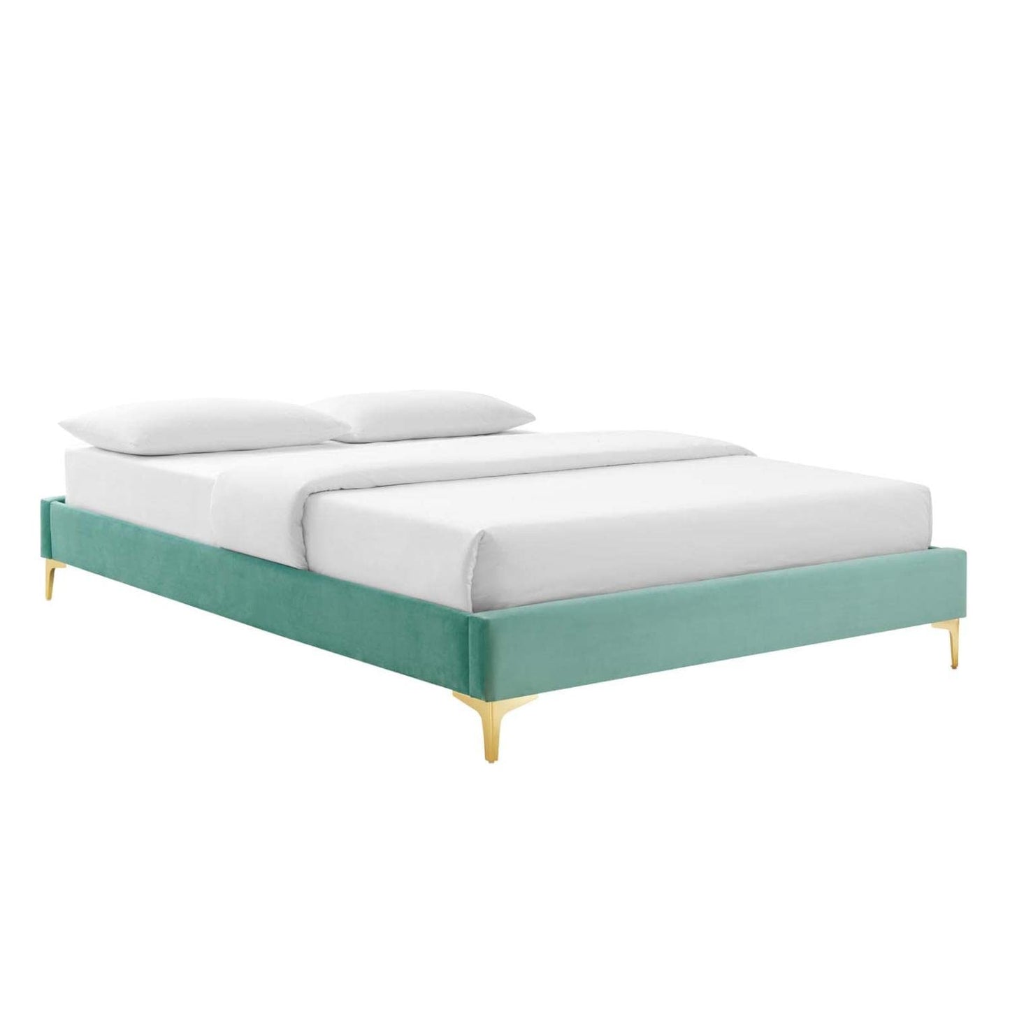 Bed | CasaFoyer Sutton Performance Velvet King Bed Frame | Stain-Resistant | Durable | Supports Memory Foam, Innerspring, Latex, and Hybrid Mattresses | No Box Spring Needed | Gold Metal Legs | 800 lbs Weight Capacity | casafoyer.myshopify.com