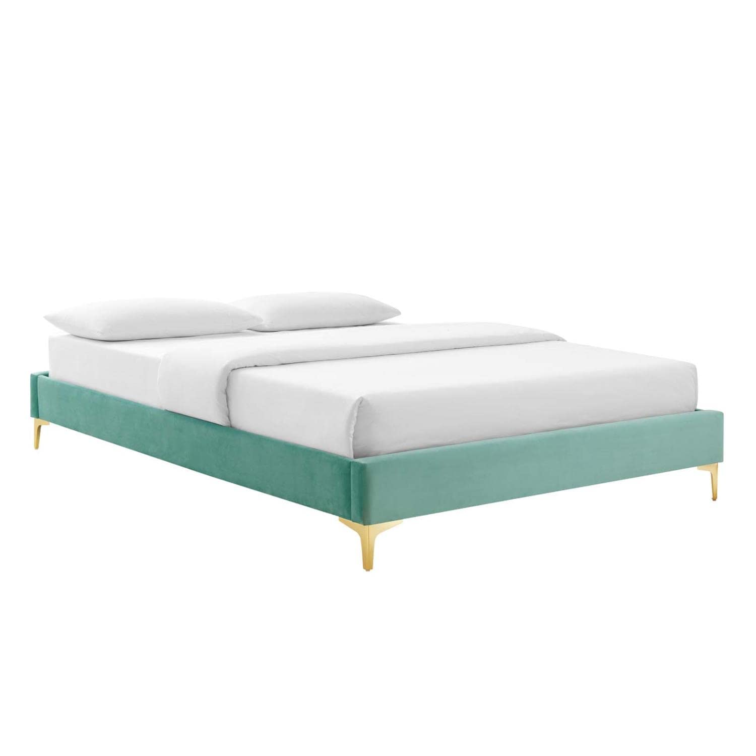 Bed | CasaFoyer Sutton Performance Velvet King Bed Frame | Stain-Resistant | Durable | Supports Memory Foam, Innerspring, Latex, and Hybrid Mattresses | No Box Spring Needed | Gold Metal Legs | 800 lbs Weight Capacity | casafoyer.myshopify.com
