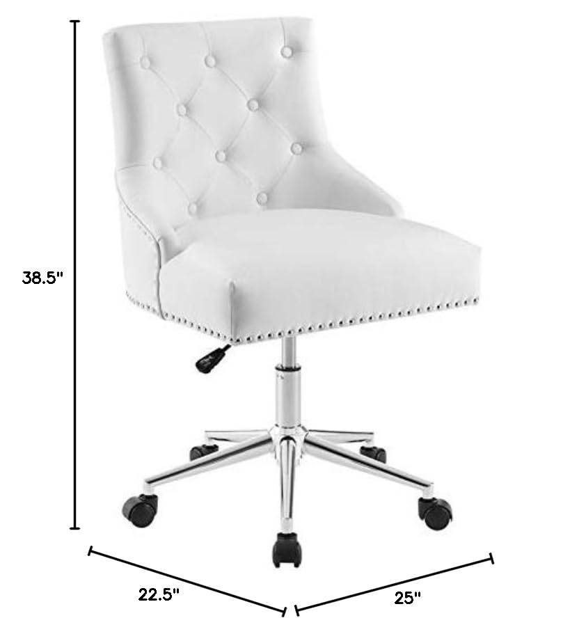 home office desk chairs | CasaFoyer Regent Button Tufted Faux Leather Swivel Office Chair | Timeless Charm & Sophisticated Allure | Metal Nailhead Trim | Padded Back & Seat | Polished Chrome Base | 360-Degree Swivel | Pneumatic Height Adjustment | 287 lbs Weight Capacity | White | casafoyer.myshopify.com