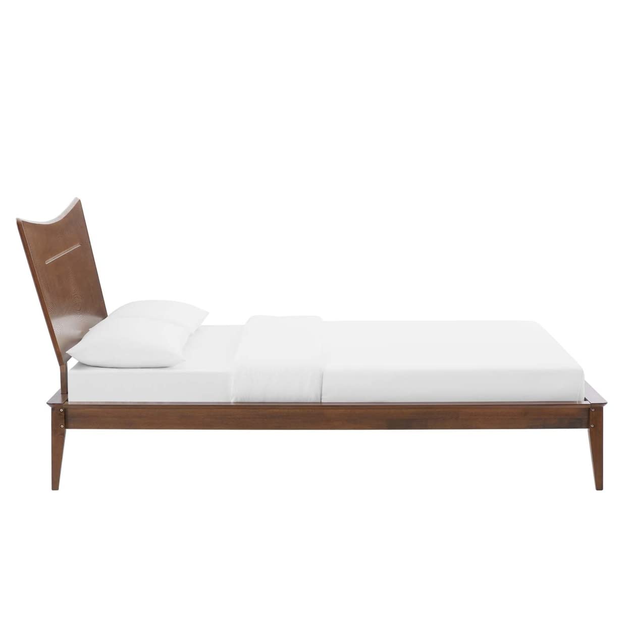 Bed | CasaFoyer Astra Wood Queen Platform Bed | Mid-Century Charm | Retro Headboard | Sturdy Construction | No Box Spring Needed | Walnut Finish | casafoyer.myshopify.com