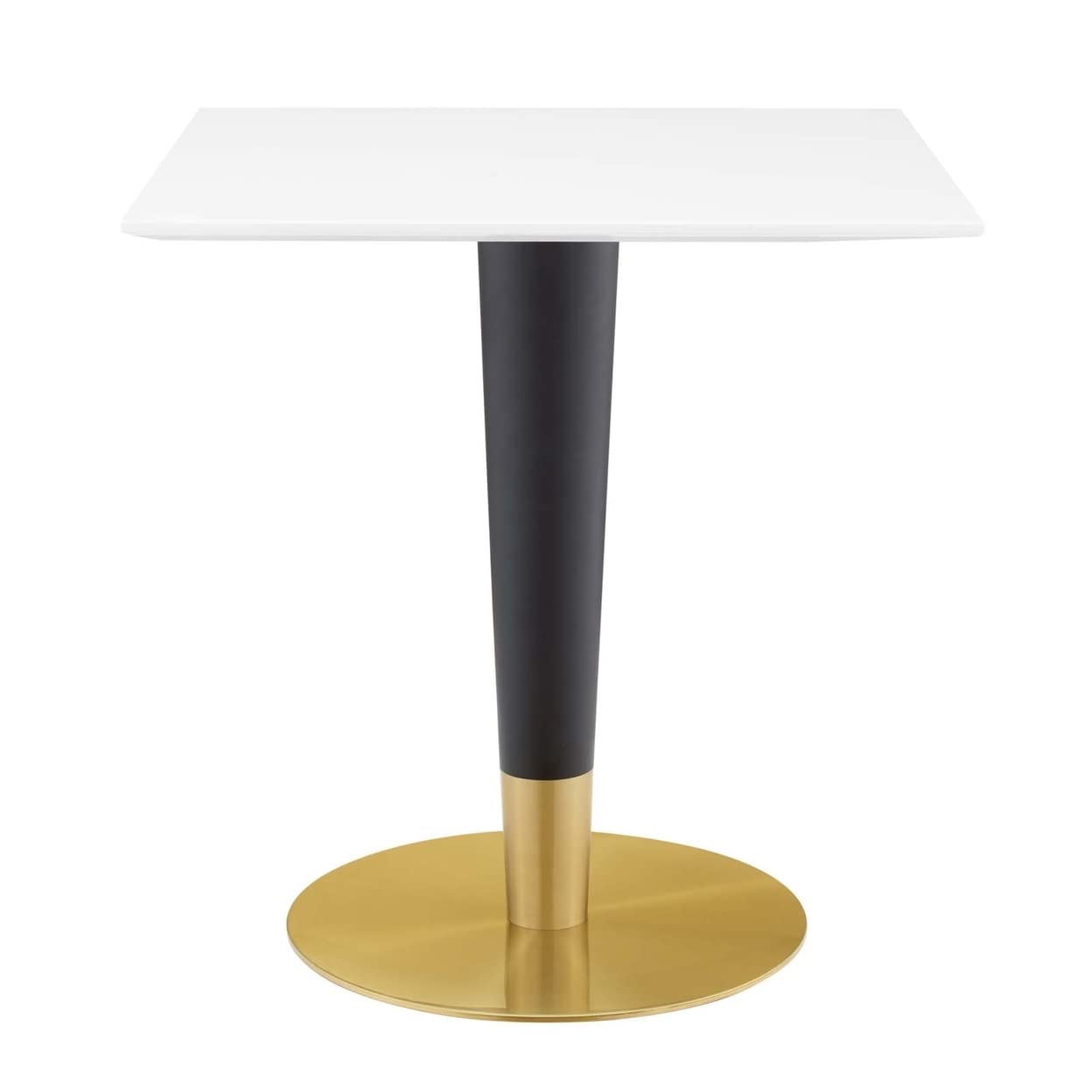 patio dining tables | CasaFoyer Zinque 28 Square Dining Table | Contemporary Design | Mid-Century Charm | Elegant Pedestal Base | Easy Maintenance | Black & Polished Gold Tapered Base | Non-Marking Ring | Assembly Required | casafoyer.myshopify.com