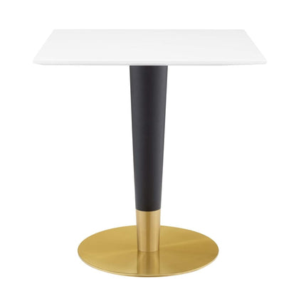 patio dining tables | CasaFoyer Zinque 28 Square Dining Table | Contemporary Design | Mid-Century Charm | Elegant Pedestal Base | Easy Maintenance | Black & Polished Gold Tapered Base | Non-Marking Ring | Assembly Required | casafoyer.myshopify.com