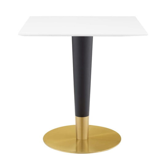 patio dining tables | CasaFoyer Zinque 28 Square Dining Table | Contemporary Design | Mid-Century Charm | Elegant Pedestal Base | Easy Maintenance | Black & Polished Gold Tapered Base | Non-Marking Ring | Assembly Required | casafoyer.myshopify.com