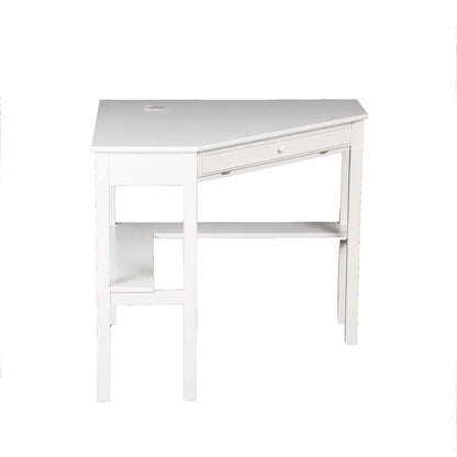 Desk | Contemporary White Corner Desk | Cord Keeper | Fold-Down Drawer | L-Shaped Shelf | Stylish & Practical Home Office Furniture | casafoyer.myshopify.com