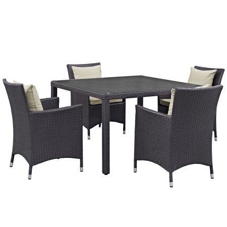 kitchen and dining room sets | CasaFoyer Convene Outdoor Sectional Series | Durable Rattan & Aluminum Frame | Weather-Resistant Cushions | 5 Piece Dining Set with Glass Top | casafoyer.myshopify.com