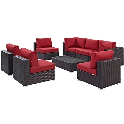 kitchen and dining room sets | CasaFoyer Convene Outdoor Sectional Set | Durable Rattan Weave | Weather-Resistant Cushions | 8-Piece Espresso Red Patio Furniture | casafoyer.myshopify.com