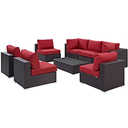 kitchen and dining room sets | CasaFoyer Convene Outdoor Sectional Set | Durable Rattan Weave | Weather-Resistant Cushions | 8-Piece Espresso Red Patio Furniture | casafoyer.myshopify.com