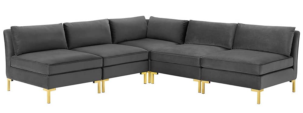 kitchen and dining room sets | CasaFoyer Ardent Performance Velvet 5-Piece Sectional Sofa | Vintage Modern Glam Deco Style | Stain-Resistant | Ultimate Comfort | Gold Metal Legs | Gray | casafoyer.myshopify.com