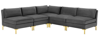 kitchen and dining room sets | CasaFoyer Ardent Performance Velvet 5-Piece Sectional Sofa | Vintage Modern Glam Deco Style | Stain-Resistant | Ultimate Comfort | Gold Metal Legs | Gray | casafoyer.myshopify.com
