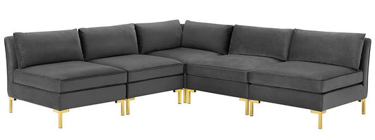 kitchen and dining room sets | CasaFoyer Ardent Performance Velvet 5-Piece Sectional Sofa | Vintage Modern Glam Deco Style | Stain-Resistant | Ultimate Comfort | Gold Metal Legs | Gray | casafoyer.myshopify.com