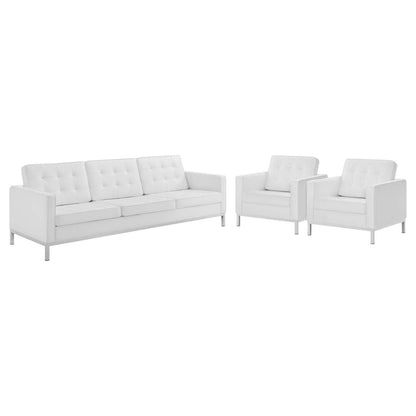kitchen and dining room sets | CasaFoyer Loft 3 Piece Tufted Faux Leather Accent Set | Modern Design | Stainless Steel Frame | Silver Legs | 900 lbs Capacity | casafoyer.myshopify.com