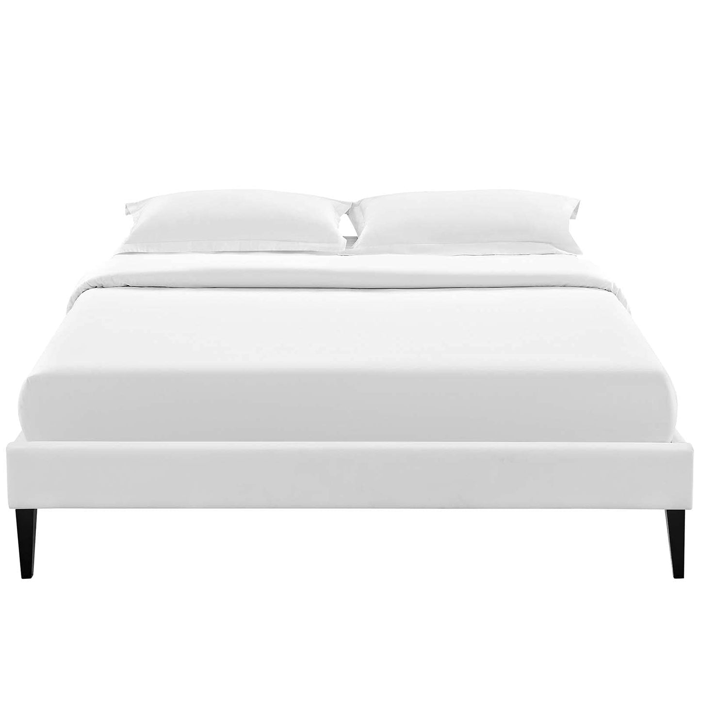 Bed | CasaFoyer  Tessie Platform Bed | Solid Wood Frame | Vinyl Upholstery | Tapered Legs | No Box Spring Needed | Queen Size | White | casafoyer.myshopify.com