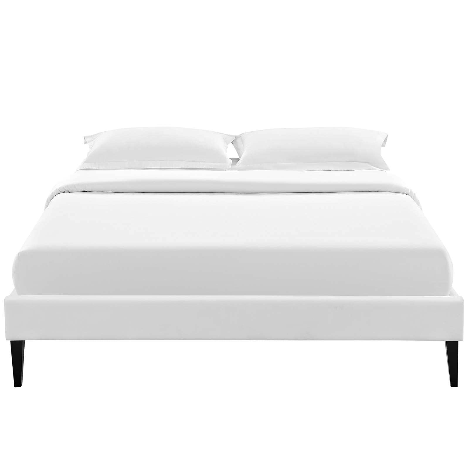 Bed | CasaFoyer  Tessie Platform Bed | Solid Wood Frame | Vinyl Upholstery | Tapered Legs | No Box Spring Needed | Queen Size | White | casafoyer.myshopify.com