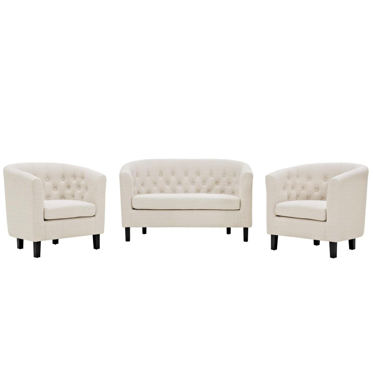 kitchen and dining room sets | CasaFoyer Prospect Button Tufted Upholstered Fabric Sofa Furniture Set | Luxury & Elegance | Classic Design with Modern Twist | Includes Loveseat & Armchairs | Sturdy Wood Construction | Espresso Stained Legs | Non-Marking Foot Caps | Beige | casafoyer.myshopify.com