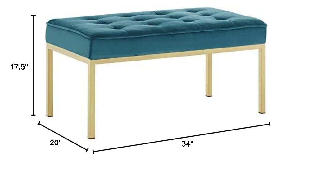 home office desk chairs | CasaFoyer Loft Button Tufted Performance Velvet Accent Bench | Gold Stainless Steel Legs | Medium Size | 300 lb Weight Capacity | casafoyer.myshopify.com