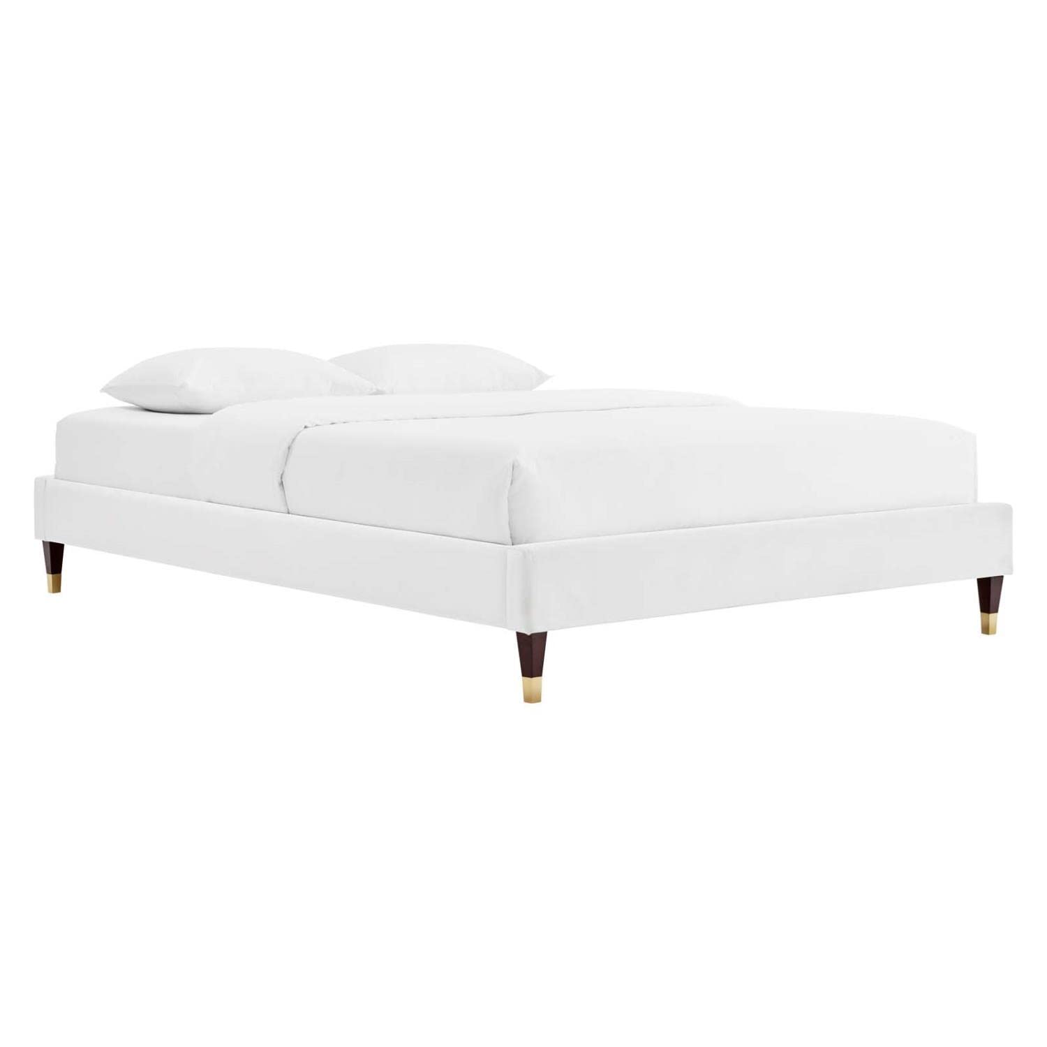 Bed | CasaFoyer Harlow Performance Velvet Twin Bed Frame | Elegant & Opulent | Sturdy Wood Legs | Gold Metal Sleeves | Stain-Resistant Velvet | Compatible with Various Mattress Types | Assembly Required | 800 lbs Weight Capacity | (White) | casafoyer.myshopify.com