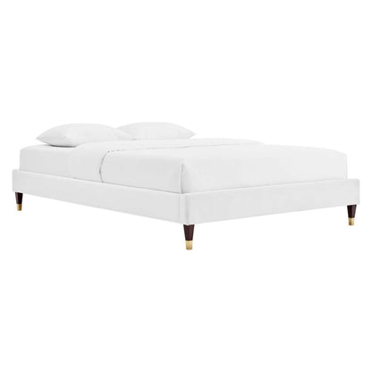 Bed | CasaFoyer Harlow Performance Velvet Twin Bed Frame | Elegant & Opulent | Sturdy Wood Legs | Gold Metal Sleeves | Stain-Resistant Velvet | Compatible with Various Mattress Types | Assembly Required | 800 lbs Weight Capacity | (White) | casafoyer.myshopify.com