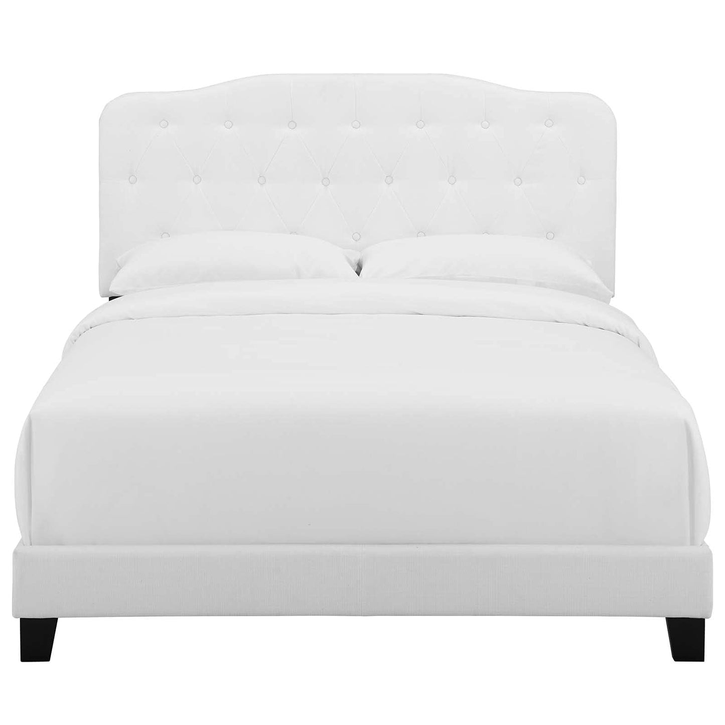 Bed | CasaFoyer Amelia Queen Bed | Chic Design | Button-Tufted Headboard | Solid Wood Construction | Soft Polyester Fabric | Non-Marking Wood Legs | Supports up to 800 lbs | White | casafoyer.myshopify.com