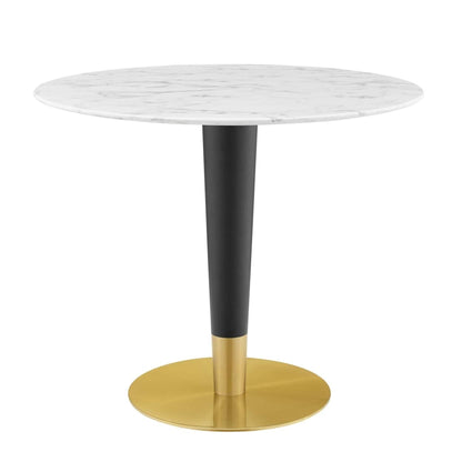patio dining tables | CasaFoyer Zinque 36 Artificial Marble Dining Table | Stylish Modern Design | Easy to Clean | Black & Gold Tapered Base | Non-Marking Ring | Assembly Required | casafoyer.myshopify.com