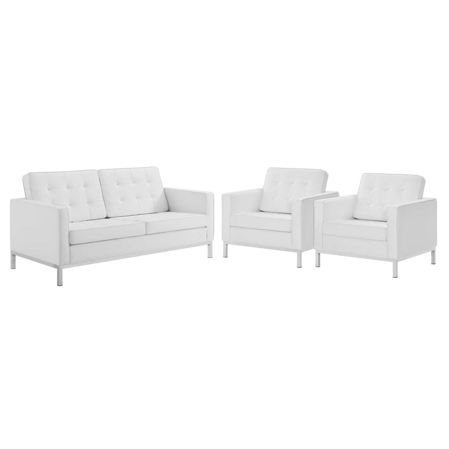 kitchen and dining room sets | CasaFoyer Loft Tufted Faux Leather Loveseat | 2 Armchair Set - Modern Design | Button Tufting | Stainless Steel Frame - Includes 1 Loveseat & 2 Armchairs | casafoyer.myshopify.com