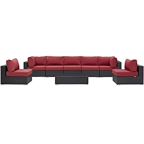 kitchen and dining room sets | CasaFoyer Convene Outdoor Sectional Set | Durable Rattan Weave | Weather-Resistant Cushions | 8-Piece Espresso Red Patio Furniture | casafoyer.myshopify.com