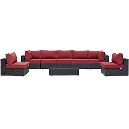kitchen and dining room sets | CasaFoyer Convene Outdoor Sectional Set | Durable Rattan Weave | Weather-Resistant Cushions | 8-Piece Espresso Red Patio Furniture | casafoyer.myshopify.com