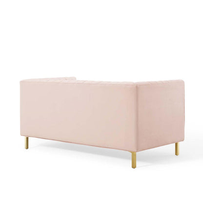 sofas | CasaFoyer Shift Channel Tufted Performance Velvet Loveseat | Elegant Two-Seater Couch for Living Room, Lounge, or Office | Stain-Resistant Upholstery | Gold Legs | Assembly Required | 600 lbs Weight Capacity | casafoyer.myshopify.com