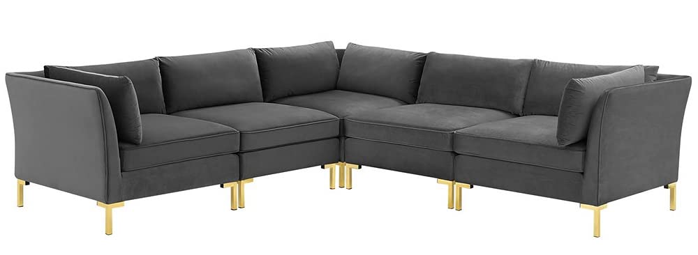 sofas | CasaFoyer Ardent Performance Velvet 5-Piece Sectional Sofa | Vintage Modern Glam Deco Style | Stain-Resistant Velvet | Versatile Configurations | Comfortable Seating | Gold Metal Legs | 440 lbs Weight Capacity | casafoyer.myshopify.com