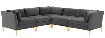 sofas | CasaFoyer Ardent Performance Velvet 5-Piece Sectional Sofa | Vintage Modern Glam Deco Style | Stain-Resistant Velvet | Versatile Configurations | Comfortable Seating | Gold Metal Legs | 440 lbs Weight Capacity | casafoyer.myshopify.com