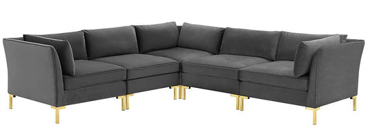 sofas | CasaFoyer Ardent Performance Velvet 5-Piece Sectional Sofa | Vintage Modern Glam Deco Style | Stain-Resistant Velvet | Versatile Configurations | Comfortable Seating | Gold Metal Legs | 440 lbs Weight Capacity | casafoyer.myshopify.com