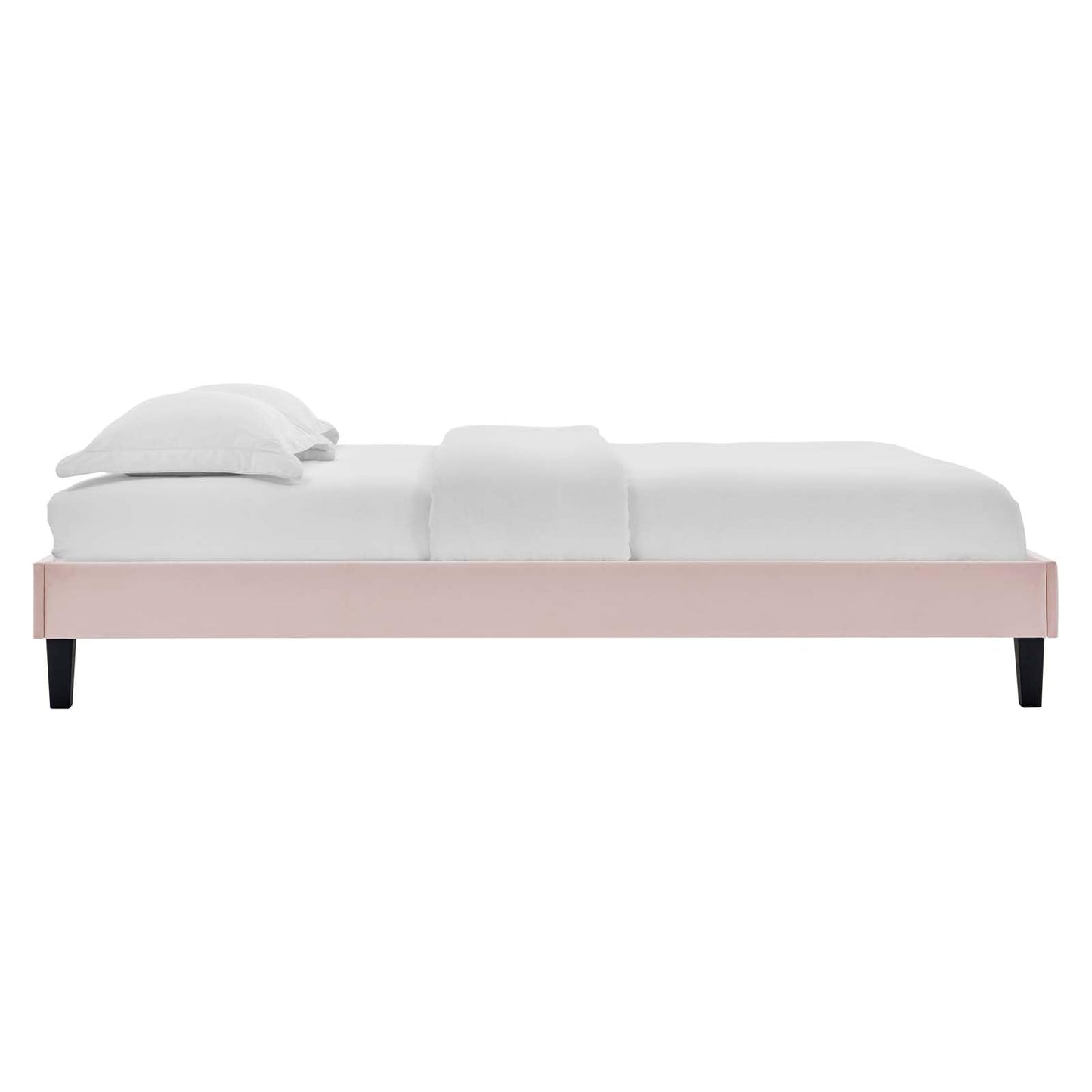 Bed | CasaFoyer Reign Performance Velvet Full Platform Bed Frame | Stain-Resistant | Luxurious Texture | No Box Spring Needed | Pink | casafoyer.myshopify.com
