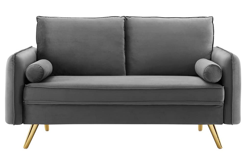 sofas | CasaFoyer Revive Upholstered Performance Velvet Loveseat | Comfortable & Elegant Design | Stain-Resistant | Gold Legs | Gray | casafoyer.myshopify.com