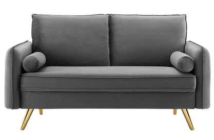 sofas | CasaFoyer Revive Upholstered Performance Velvet Loveseat | Comfortable & Elegant Design | Stain-Resistant | Gold Legs | Gray | casafoyer.myshopify.com