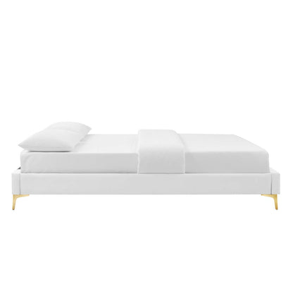 bed frames | CasaFoyer Sutton Performance Velvet Twin Bed Frame | Stain-Resistant | Durable | No Box Spring Needed | Gold Metal Legs | Easy Assembly | White | casafoyer.myshopify.com