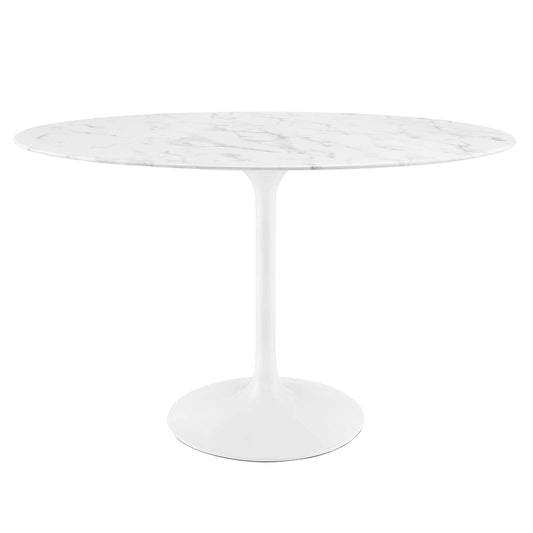 Dining Table | Lippa 48 Oval Artificial Marble Dining Table | Timeless Modern Design | Scratch & Chip Resistant Finish | Tapered Metal Base | casafoyer.myshopify.com