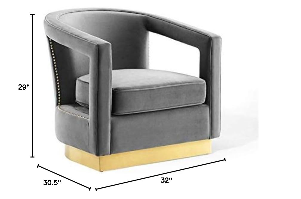 home office desk chairs | CasaFoyer Frolick Performance Velvet Accent Lounge Armchair | Stain-Resistant Upholstery | Gold Nailhead Trim | Matte Gold Base | Supports up to 300 lbs | casafoyer.myshopify.com