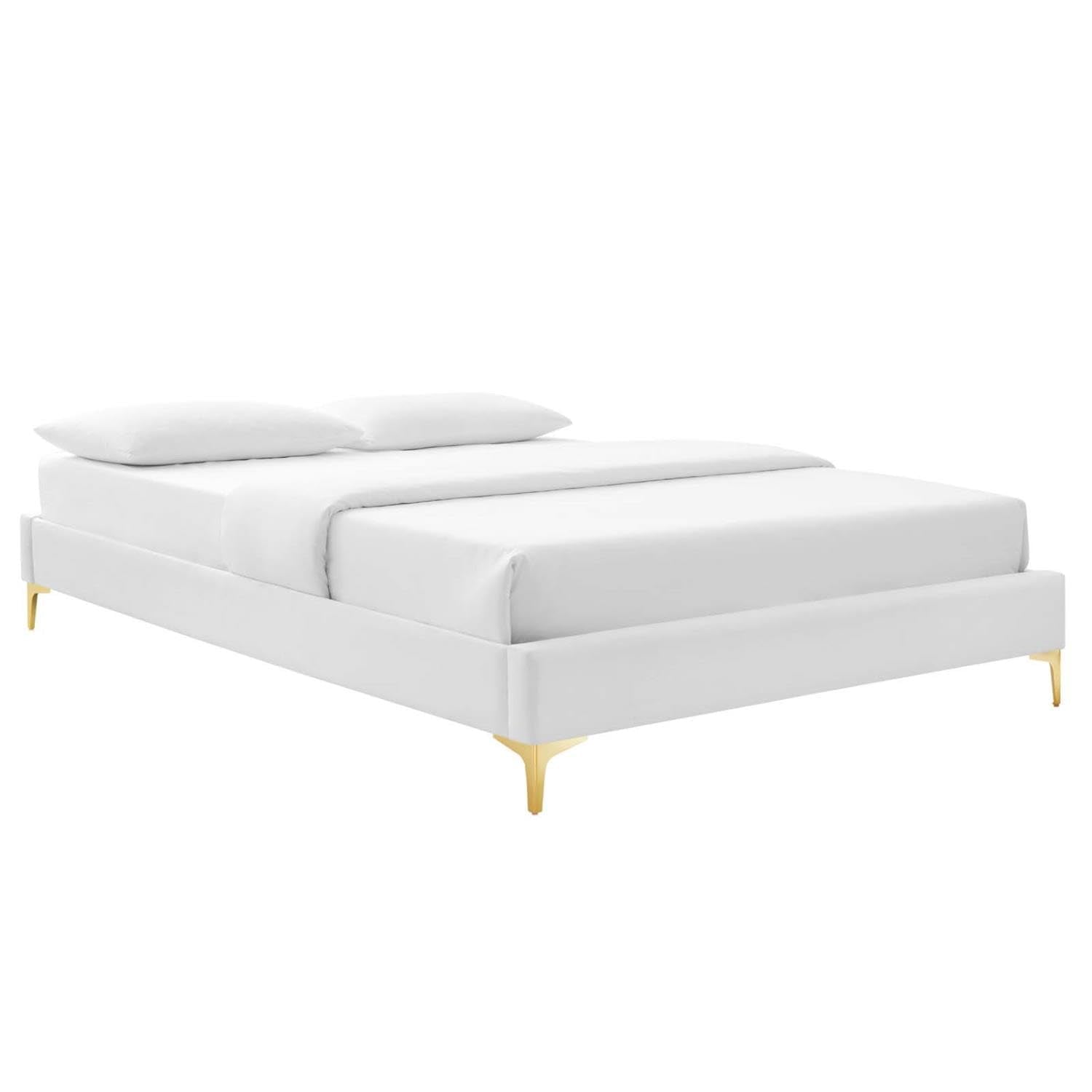 bed frames | CasaFoyer Sutton Performance Velvet Queen Bed Frame | Stain-Resistant | Durable | Supports Memory Foam, Innerspring, Latex, Hybrid Mattresses | Gold Metal Legs | Reinforced Center Beam | Assembly Required | 800 lbs Weight Capacity | casafoyer.myshopify.com