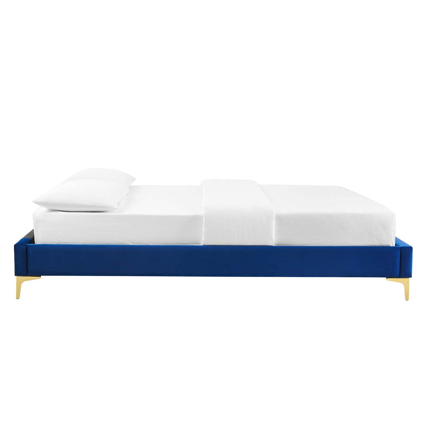 bed frames | CasaFoyer Sutton Performance Velvet Full Bed Frame | Stain-Resistant | Durable | No Box Spring Needed | Gold Metal Legs | Compatible with Various Headboards | Navy | casafoyer.myshopify.com