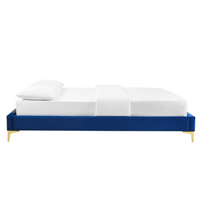 bed frames | CasaFoyer Sutton Performance Velvet Full Bed Frame | Stain-Resistant | Durable | No Box Spring Needed | Gold Metal Legs | Compatible with Various Headboards | Navy | casafoyer.myshopify.com